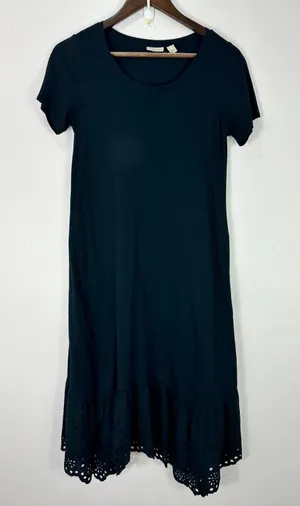LOGO Lori Goldstein Black Maxi Dress‎ Womens XXS Eyelet Hem Pockets Minimalist thumbnail 1