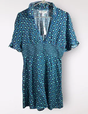 NWT Urban Outfitters Mini Dress Small Petite Blue Retro 70s‎ Funky Summer Party thumbnail 1