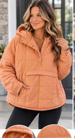 Women's Lightweight Hooded Puffer Jacket - Peach thumbnail 1
