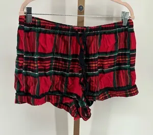 PINK Victoria's Secret Plaid Drawstring Pajama Shorts Size Large Red thumbnail 1