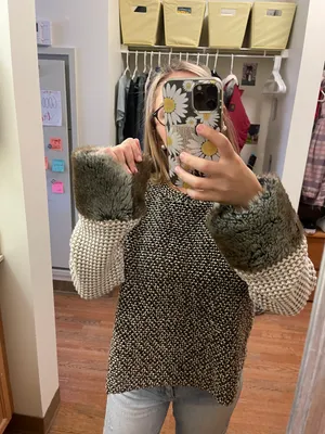 ZARA Knitted Sweater Top With Faux Fur Cuffs thumbnail 6