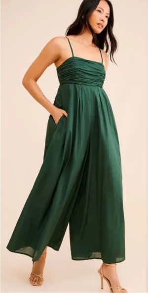 Anthropologie Hutch‎ The Mabel Square-Neck Wide-Leg Jumpsuit Forest Green Small thumbnail 1