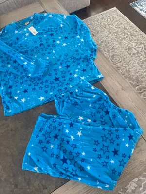 Mayfair Group Micro fleece Cozy Star-Print V-Neck Pajama Set - Blue thumbnail 3