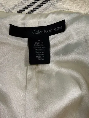 Calvin Klein Wool Blend Cream Plaid Double-Breasted Pea Coat Size Medium thumbnail 6