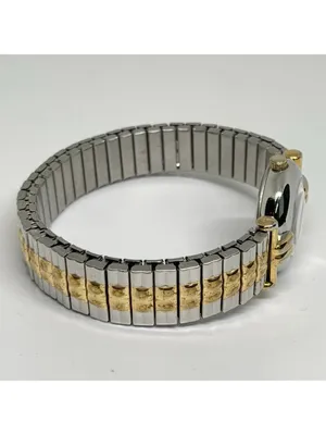 Women’s quartz analog watch silver gold tone 23mm stretch band running thumbnail 6