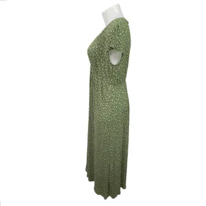 MNG Mango Green Floral Short Sleeve V Neck Empire A Line Maxi Dress Size 10 thumbnail 2