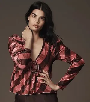NEW Anthropologie Maeve Velvet Babydoll Plaid Top Pink Purple‎ Size Medium NWT thumbnail 1