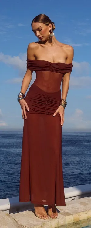 Runaway The Label Meila Maxi Dress in Espresso thumbnail 1