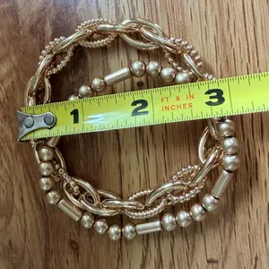 Gold Chunky Link and Beaded Stretch Bracelet Set OS‎ thumbnail 3