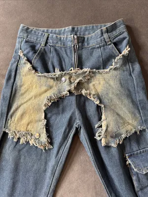 Women’s Streetwear Y2K Blue Denim Jeans Star Design Baggy Wide Leg Size 28 NEW thumbnail 11