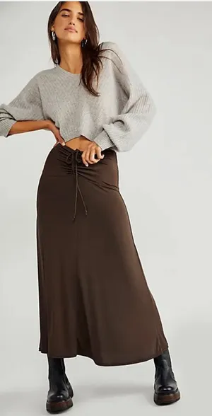 FREE PEOPLE Ruched Jersey Maxi Skirt brown $98 revolve casual S boho winter NWOT thumbnail 1