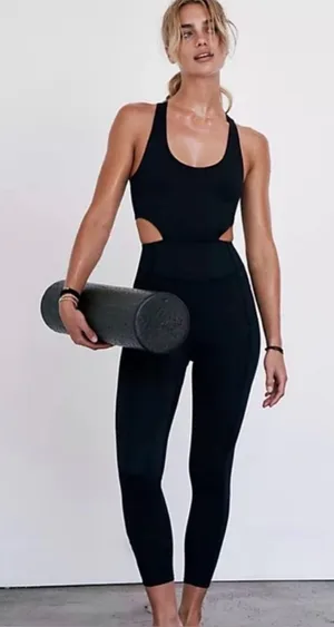 FP Movement Free People Back It Up Jumpsuit Black Cutout Criss Cross Size S/P thumbnail 1