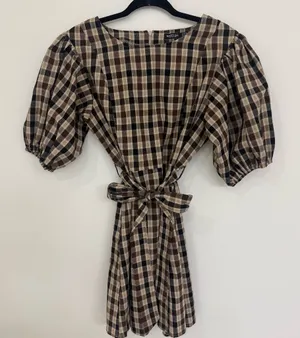 Nasty Gal Checkered Puff Sleeve Mini Dress thumbnail 1