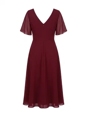 Ever Pretty Burgundy High-Low V-Neck Chiffon Dress thumbnail 3