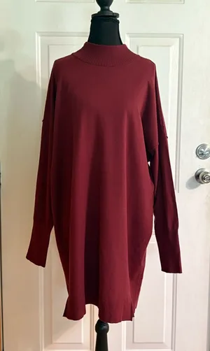 Steve Madden Oversized Mock Neck Sweater Dress in Deep Wine size Large NWT thumbnail 1