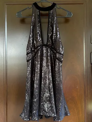 EUC Free People Film Noir Sequined Halter Mini Dress Black Size 4 thumbnail 5