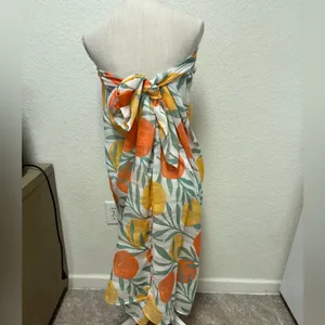 Orange 🍊 Citrus Patterned Scarf Sarong Wrap thumbnail 3
