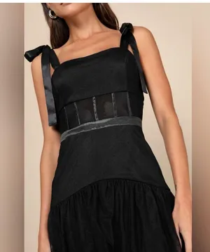 LULUS NWT Mystique Black Tulle Tie-Strap Tiered Maxi Dress Formal XXS thumbnail 4