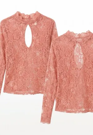 Girls Lace Long-Sleeve Top - Dusty Rose thumbnail 1