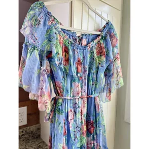 Zimmermann Winsome Sky Sunbleach Floral 100% Silk Ruffle Mini Dress Size 2 thumbnail 3