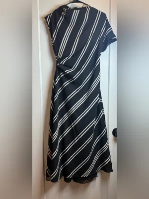 Mango Draped Striped Midi Dress Black White Italian‎ Fabric Size US 4-Small thumbnail 4