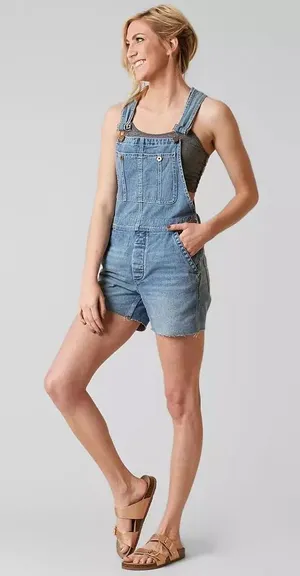 FREE PEOPLE Relaxed Boyfriend Overall Shorts in Blue Bell Sz. 27 thumbnail 1