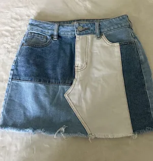 PacSun Colorblock Denim Mini Skirt - White & Blue Panels thumbnail 1