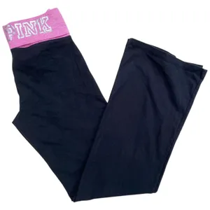 Y2K VS PINK M Foldover Black Flare Leggings Pink Silver Logo Low Rise Vtg thumbnail 3