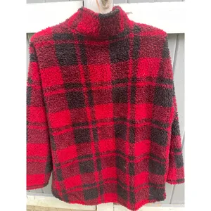 Maurices Red Black Buffalo Plaid Sherpa Fleece Quarter Zip Pullover XL thumbnail 2