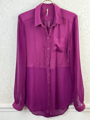 Free People Purple Sheer Best of Both Worlds Button-up Blouse - Size - Small thumbnail 6