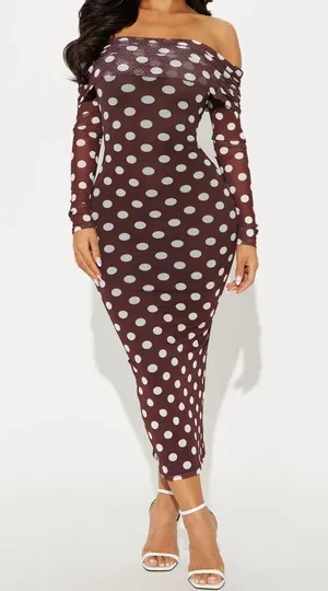 Polka dot midi dress Brown Size M thumbnail 4