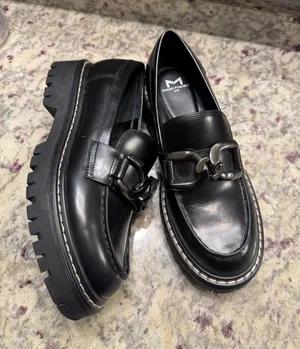 Marc Fisher Black Leather Silver ChainHorsebit Loafer Shoes Fall Chunky thumbnail 1