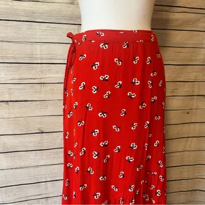 Billabong Dancing Till Dawn Red Floral Midi Wrap Skirt Size Medium thumbnail 10