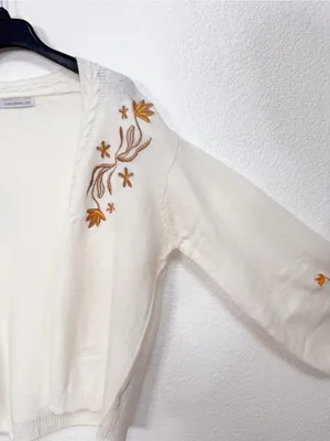 Miss Sparkling Ivory Floral Embroidered Open Front Knit Cardigan Sweater thumbnail 5