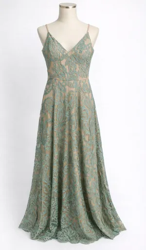 Speechless Maxi Women Size 3 Sage Green Embroidered‎ Lace V-Neck Formal Gown thumbnail 1