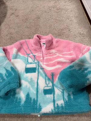 Beach Riot Pink & Teal Sherpa Ski-Lift Pullover size L EUC thumbnail 2