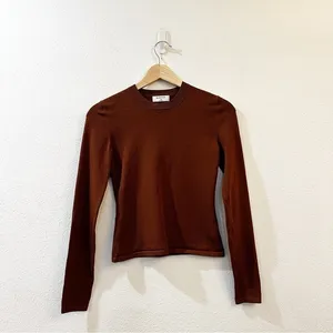 Aritzia Babaton Women's Sculpt‎ Knit Crewneck Long Sleeve Tee Size XS Brown thumbnail 2