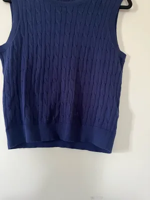 J Crew Cable Knit Sweater Vest Medium Navy Blue Tennis Preppy Quiet Luxury thumbnail 3