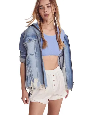 Free People We The Free Your Dad's Distressed Denim Jean Jacket Women's Medium thumbnail 3