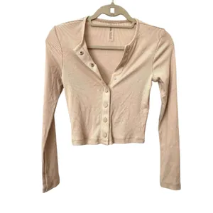 OUTDOOR VOICES Ribbed Button Front‎ Crop Top Oatmeal Small thumbnail 2