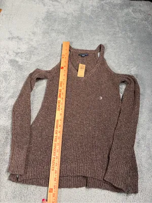 American Eagle Women’s Cold-Shoulder Knit Sweater Brown XS NWT MSRP$50 thumbnail 3