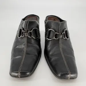 Aerosoles Cinch Worm‎ Heeled Mules 8M Black Leather Square Toe Buckle Slip On thumbnail 5