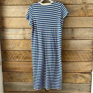 MNG Mango Blue/ Cream Stripe Jersey Sweater Midi Dress Sz US 10 Short Sleeve thumbnail 3