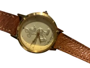 Seiko Vintage Lorus Disney Mickey Mouse Gold Tone Watch | Brown Leather Band thumbnail 1
