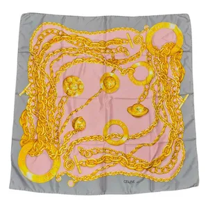 CELINE Paris Silk Scarf Pink Gold Chain Print Square thumbnail 1