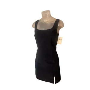 Vintage Y2K RAMPAGE Faux Suede Mini Dress OFFICE SIREN NWT Deadstock Black XS 3 thumbnail 2