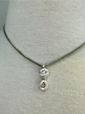 DY Designer Necklace Silver Tear Drop Pendant two stones clear Cubic Zirconia thumbnail 3