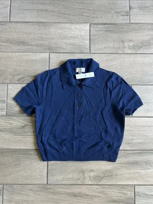 J. Crew Navy Short-Sleeve cashmere Polo Sweater thumbnail 2