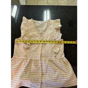 Andree‎ By Unit Women's Top Sz Sm White Yellow Stripe Cotton Ruffle Shirt Blouse thumbnail 6