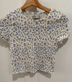 Hollister Cream Top with Blue Floral Smocking thumbnail 1